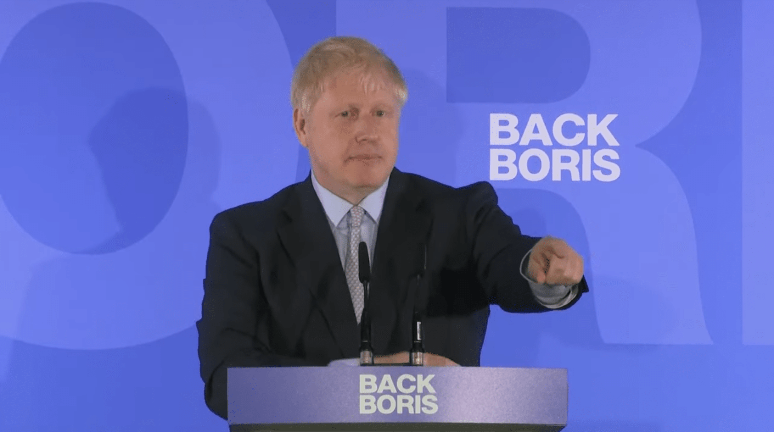Boris Johnson à la conférence de presse de lancement de sa campagne pour le 10 Downing Street (élection à la tête des Tories)